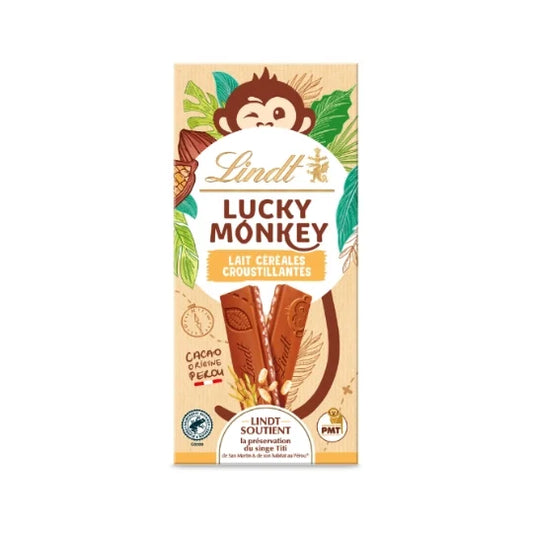 LINDT Lucky Monkey Milk Chocolate Bar with Crunchy Cereal